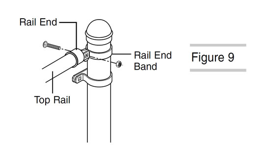 A drawing shows how to install top rails.