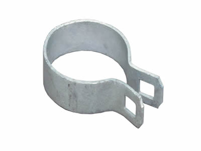 A galvanized chain link fencing brace band on the white background.