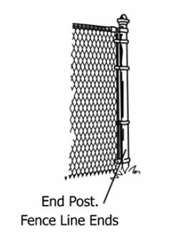 A drawing of chain link fence end post.